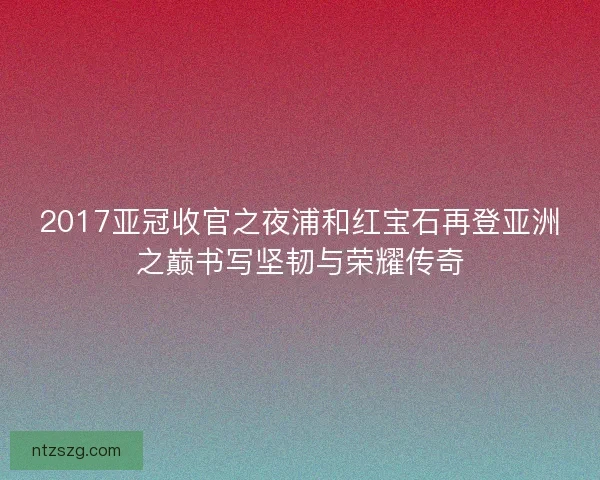 2017亚冠收官之夜浦和红宝石再登亚洲之巅书写坚韧与荣耀传奇