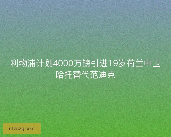 利物浦计划4000万镑引进19岁荷兰中卫哈托替代范迪克