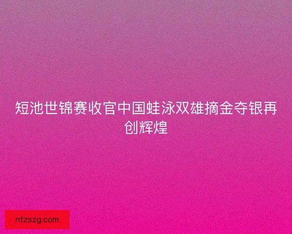 短池世锦赛收官中国蛙泳双雄摘金夺银再创辉煌
