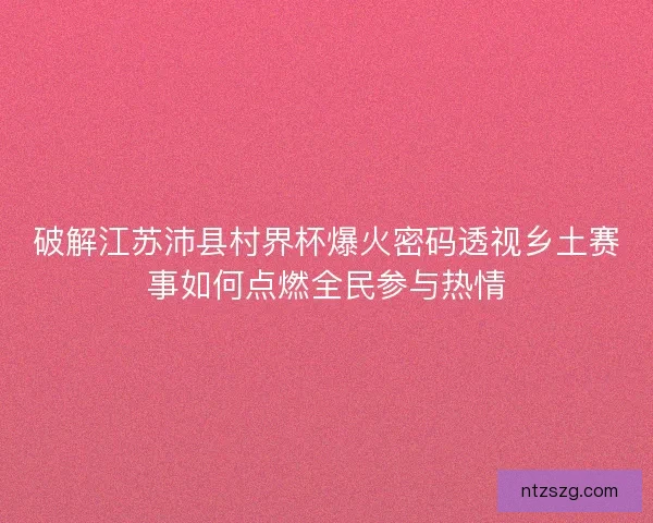 破解江苏沛县村界杯爆火密码透视乡土赛事如何点燃全民参与热情 破解江苏沛县村界杯爆火密码透视乡土赛事如何点燃全民参与热情